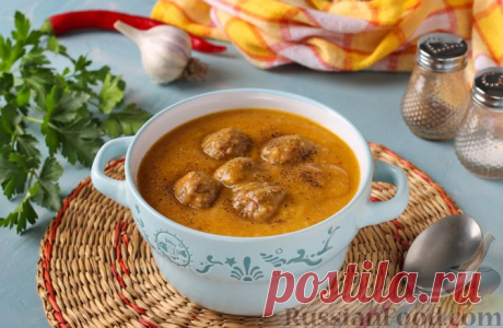 Рецепт: Тыквенный суп-пюре с булгуром и фрикадельками на RussianFood.com