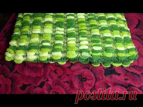 Вяжем из помпонной пряжи.Плед, вязанный спицами.Pom Pom wool knitting