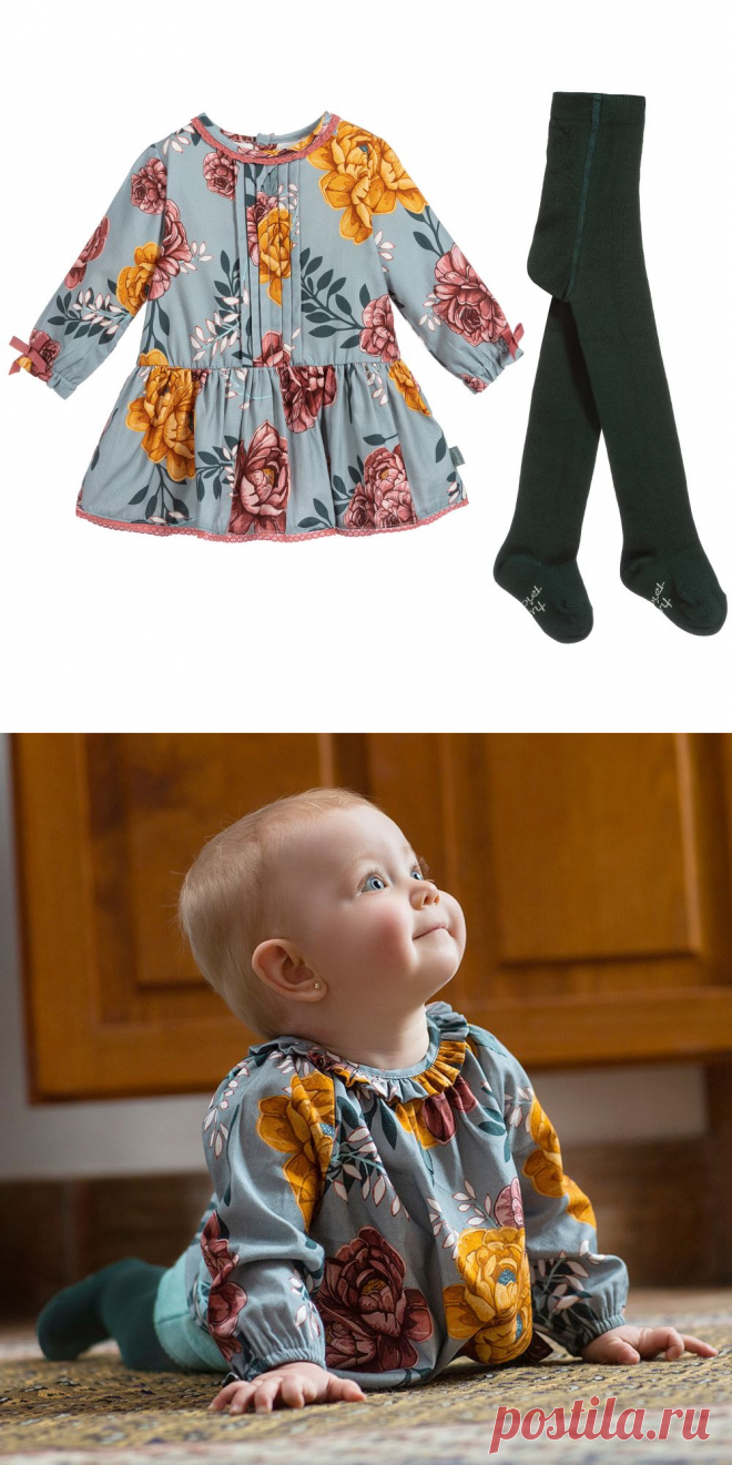 Tutto Piccolo - Green Floral Dress & Tights Set | Childrensalon