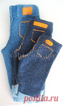 вязаные джинсы малышам.