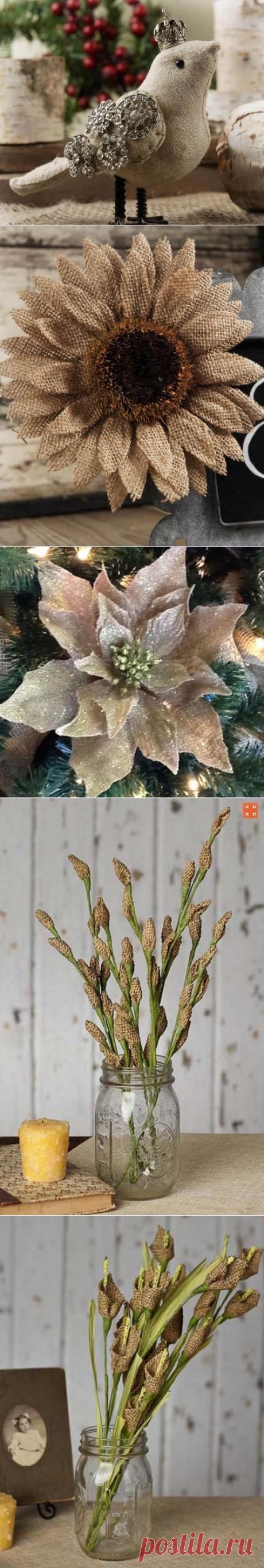 Любимая мешковина. ЦВЕТЫ и птички. Идеи для вдохновения