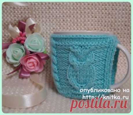 Чехол для кружки Совы спицами. Работа Ксении, Вязание для дома