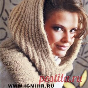 Эффектный аксессуар шарф - снуд бежевого цвета - МирТесен