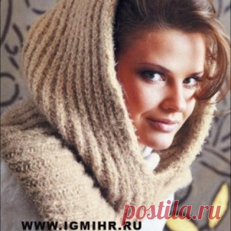 Эффектный аксессуар шарф - снуд бежевого цвета - МирТесен