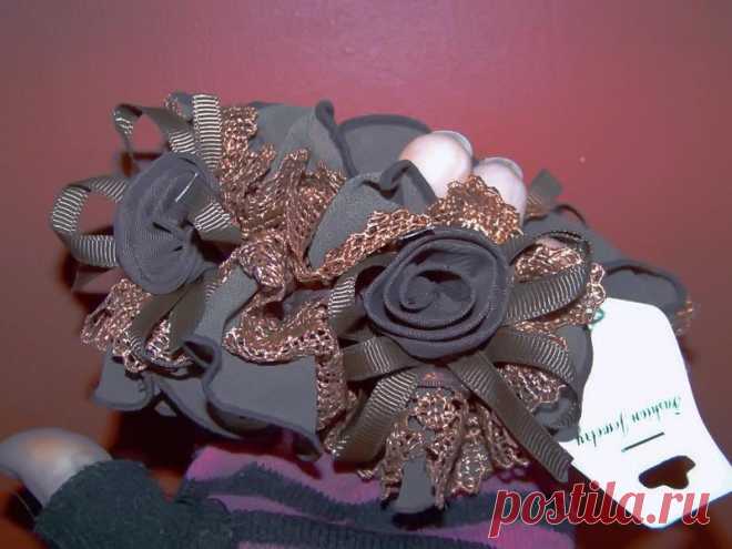 Шифоново-кружевная крупная эластичная резинка для волос шоколадного цвета за 46 грн. | Шафа