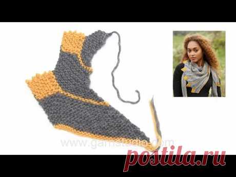 How to knit the shawl in garter stitch with leaves - sideways in DROPS 173-19