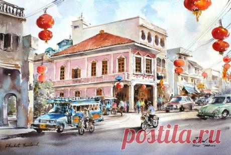 Акварели. Тайский художник Танакорн Чаиджинда (Thanakorn Chaijinda)