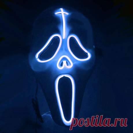 LED Glowing Mask Halloween Ghost Face Fluorescent Dance Party EL Mask Horror Thr - US$7.16