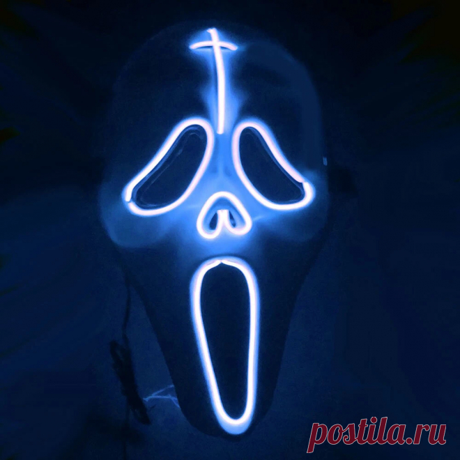 LED Glowing Mask Halloween Ghost Face Fluorescent Dance Party EL Mask Horror Thr - US$7.16