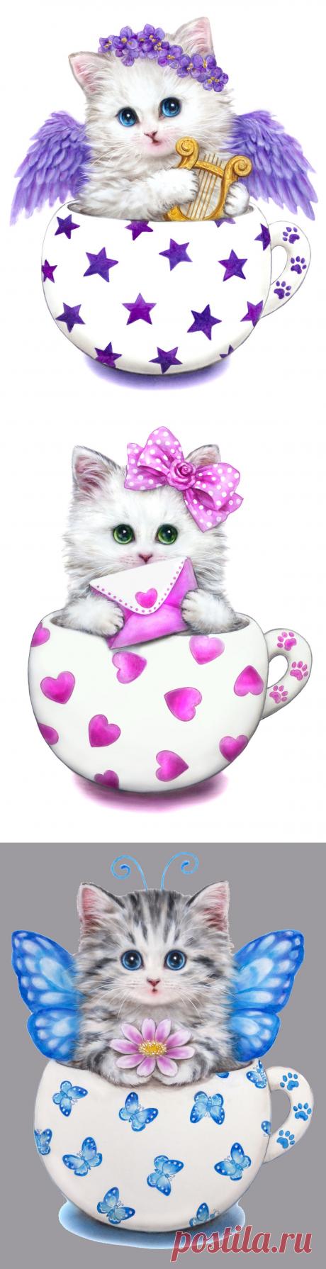 Кавайные котята на открытках Каёми Хараи .