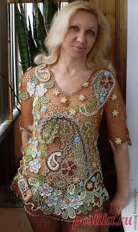 Купить Туника &quot;Песня пейслей&quot; - оранжевый, цветочный, туника, пейсли, авторская работа, наборное кружево