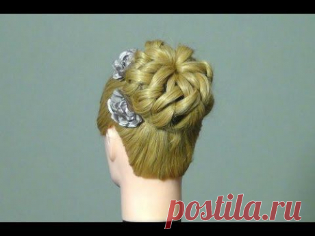 Прическа: Пучок с плетением. Elegant wedding bun updo hairstyles tutorial