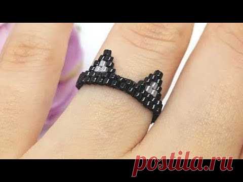 Кошечка - кольцо из бисера