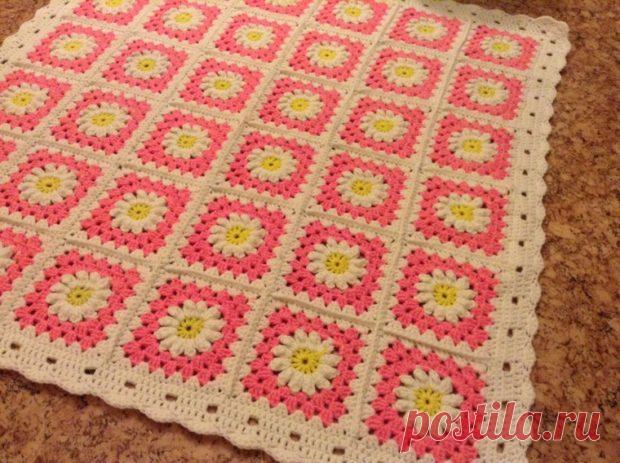 Бабушкин квадрат с цветком крючком - схемы (7 вариантов)