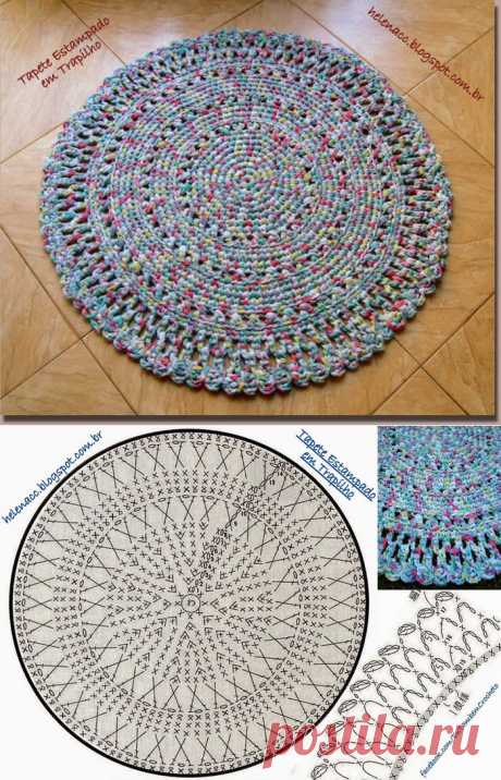 круглый коврик из резаной ткани крючком