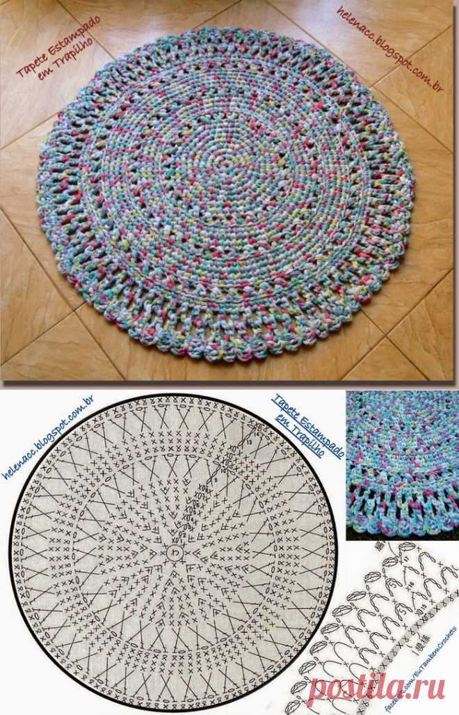 круглый коврик из резаной ткани крючком