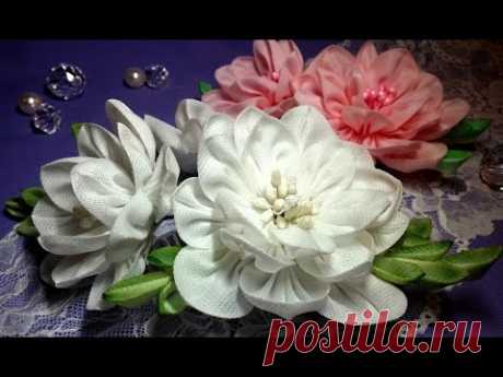 Fabric flowers: camellia kanzashi/tutorial/Цветы из ткани:камелия канзаши. МК