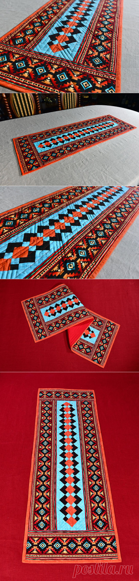 Southwestern Style Table Runner Quilted Fabric Patchwork Table