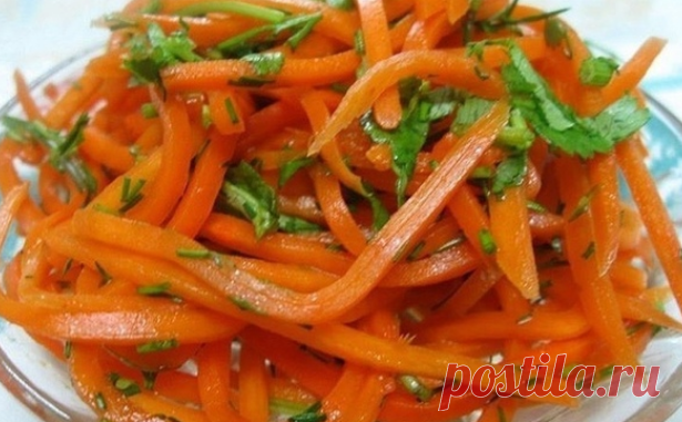 Самая вкусная морковь по-корейски.   

Ингредиенты:
-1 кг. моркови,
-3 ст.л.сахара,
-1 ч.л. соли,
-1 ст.л. кориандра молотого,
-2 ст.л. уксуса,
-0,5 ч.л. черного молотого перца,
-щепотка красного молотого перца,
-5 зубков чеснока,
-100-150 грамм растительного масла.