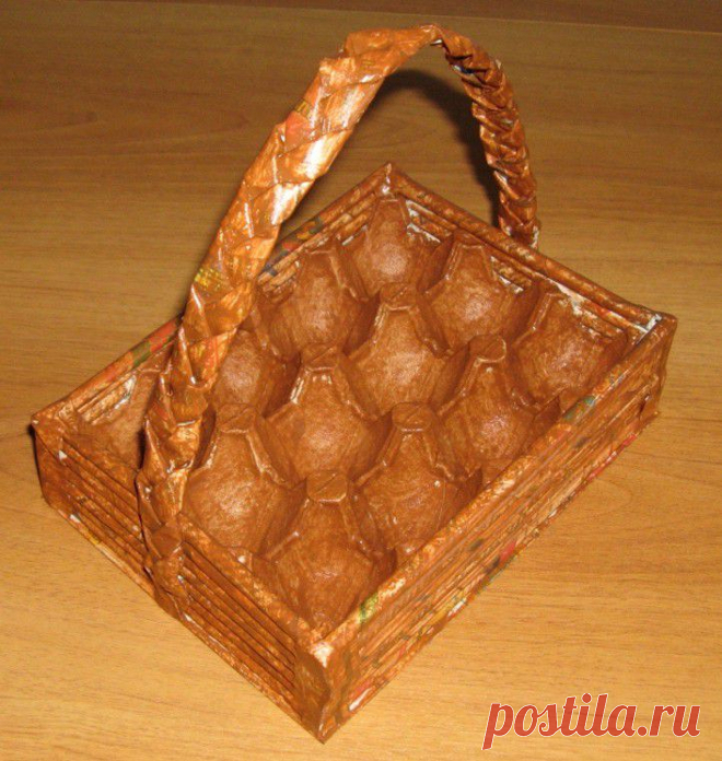 Корзинка для яиц из газетных трубочек —