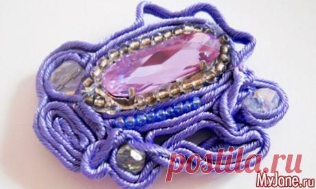 Брошь из сутажа - рукоделие, брошь своими руками, сутаж, бисер