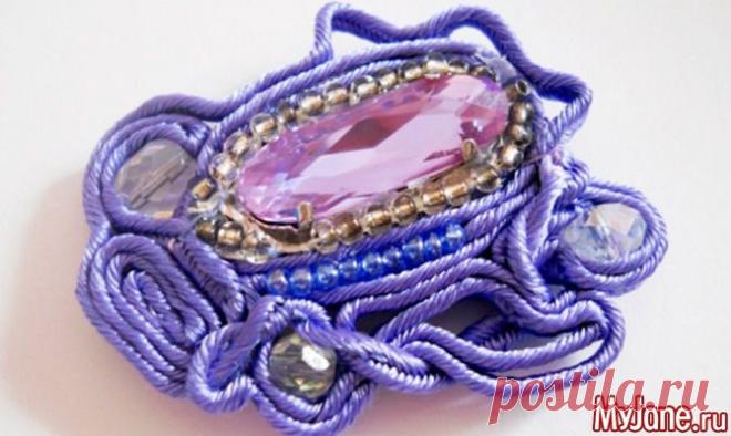 Брошь из сутажа - рукоделие, брошь своими руками, сутаж, бисер