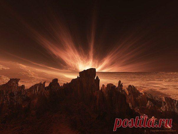 Кратер Гусева на Марсе. Когда-то тут приземлится марсоход "Spirit MER2003". Панорама планеты после пыльной бури / Интересный космос