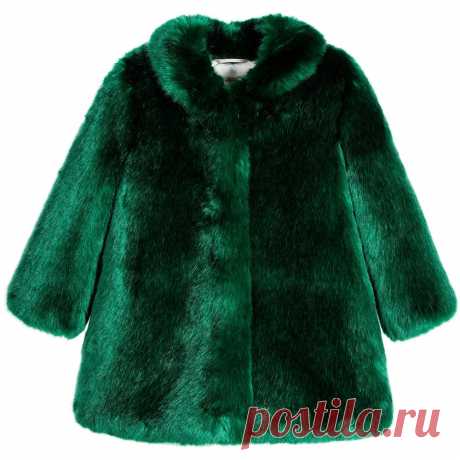 Hucklebones London - Girls Emerald Green Synthetic Fur Coat | Childrensalon