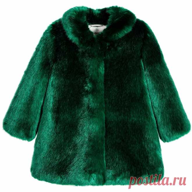 Hucklebones London - Girls Emerald Green Synthetic Fur Coat | Childrensalon