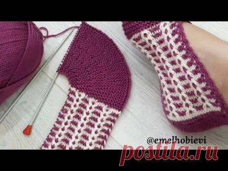 Dikişsiz İki Şiş Desenli Patik Yapımı / Easy Knitting Slippers