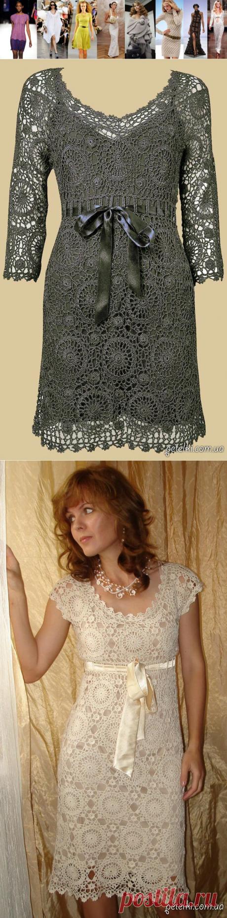 Шикарное платье круглыми мотивами крючком. Схемы, описание