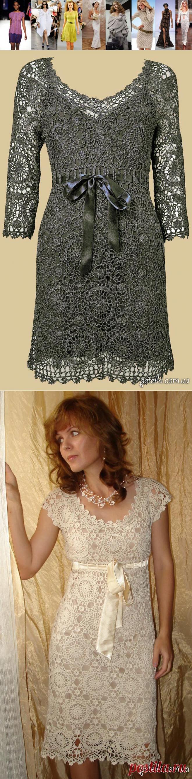 Шикарное платье круглыми мотивами крючком. Схемы, описание