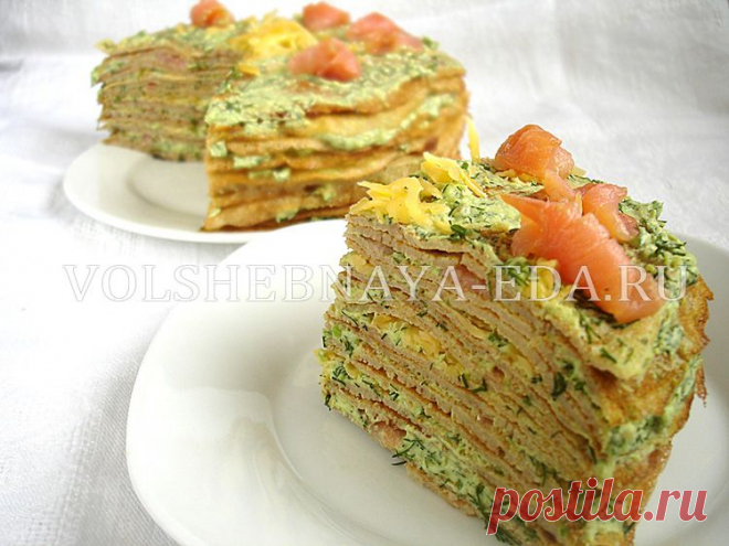 Торт из гречневых блинов и семги | Волшебная Eда.ру