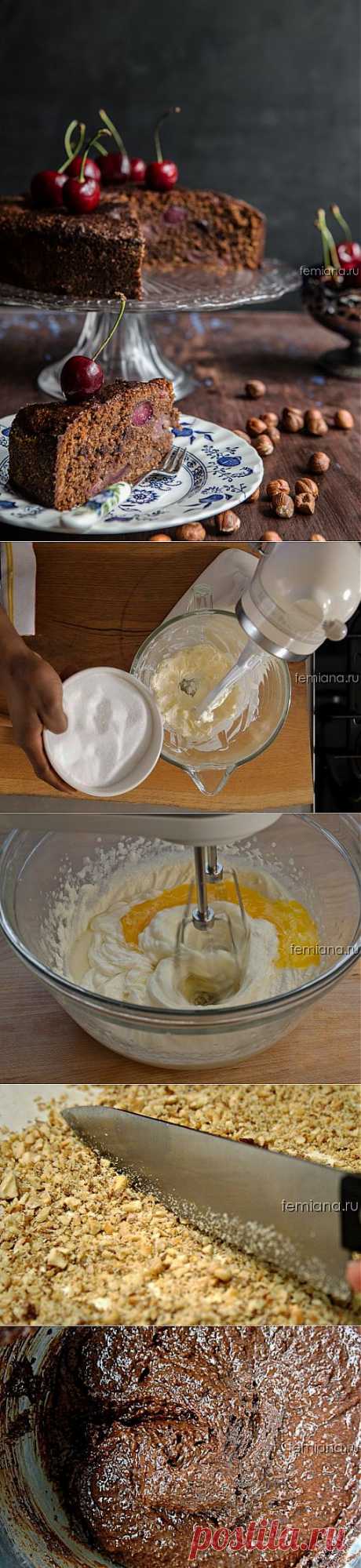 Вкусный шоколадно-ореховый пирог с вишнями и медовой глазурью | FEMIANA
