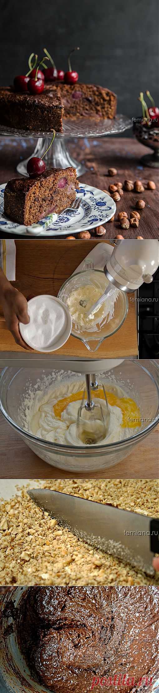 Вкусный шоколадно-ореховый пирог с вишнями и медовой глазурью | FEMIANA