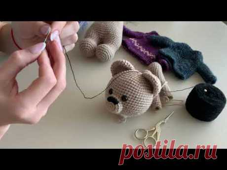 How to Embroider a Teddy Bear Amigurumi Crochet Toy Muzzle, Tutorial/ Как вышить мордочку амигуруми