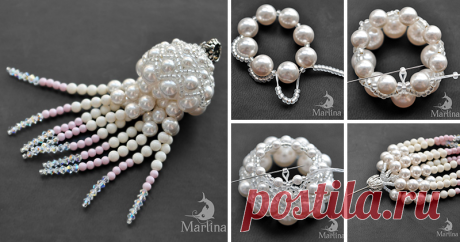 Создаем кулон «Медуза» из жемчуга и бусин Swarovski Когда приходит вдохновение, но нет возможности реализовать это прямо сейчас, многие мастера записывают и/или зарисовывают идеи в особом месте. Я в такие моменты пишу себе письма по электронной почте. До недавнего времени ни одно из этих писем не обрело жизни. Так и письмо о медузе, которое я прислала себе в сентябре прошлого года готово было остаться там.