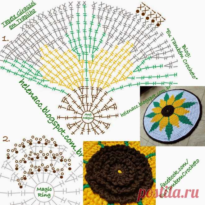 EU TAMBÉM CROCHETO...: Tapete Girassol em Trapilho (Técnica de Tapestry)