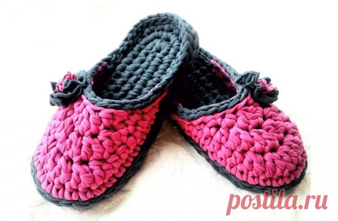 Тапочки из трикотажной пряжи крючком (Уроки и МК по ВЯЗАНИЮ) – Журнал Вдохновение Рукодельницы