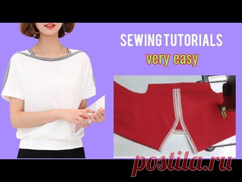 Hướng dẫn cắt may áo vai liền cổ viền ren đẹp |design shirts |lena Sewing |