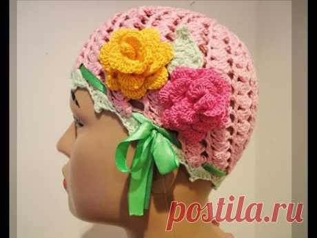 Шапочка для девочки Часть 2 Beanie Crochet for girls Part 2