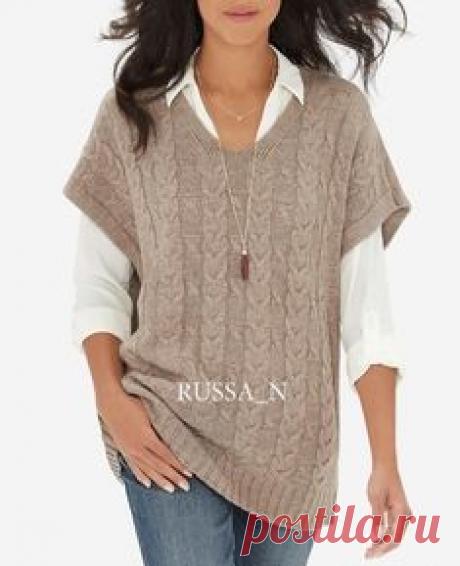 Вязаная спицами безрукавка узор косами — DIYDIY.ru вязание: описание, схемы, видео, мастер классы