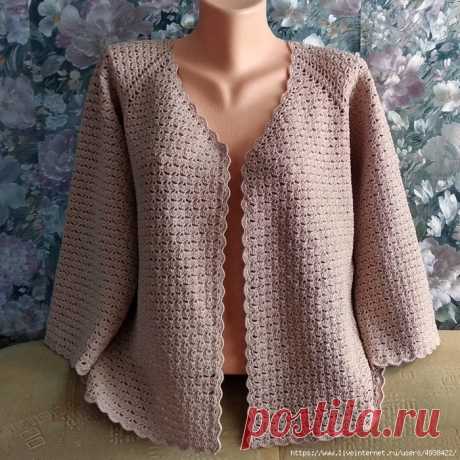 Ажурный жакет крючком. Реглан сверху. МК.
