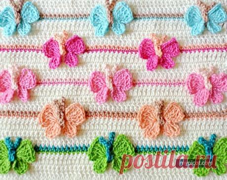 Узор "бабочки" крючком ( безотрывное вязание ). | OK.RU