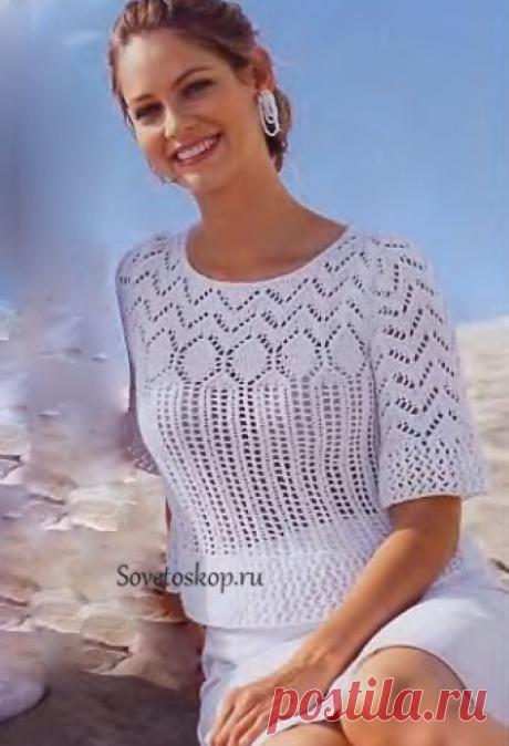 Ажурный пуловер с баской