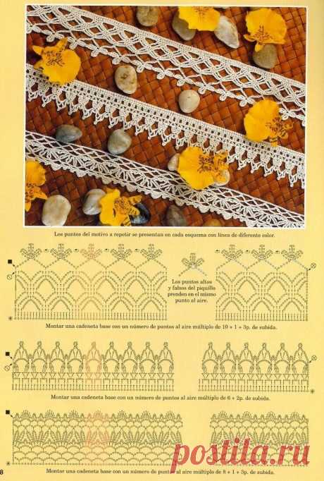 Кайма крючком
Несколько вариантов отделки изделий в виде каймы.