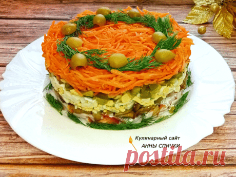 Салат с копченой курицей и корейской морковью слоями рецепт