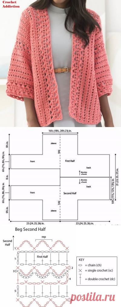 crochelinhasagulhas: Cardigan rosa em crochê