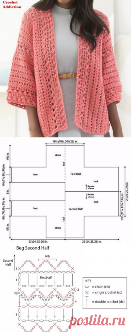 crochelinhasagulhas: Cardigan rosa em crochê