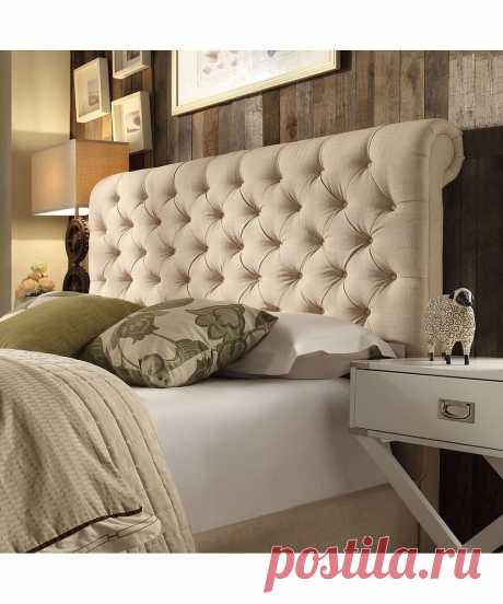 HomeBelle Beige Kaison Rolled Top Tufted Chesterfield Linen Headboard | zulily